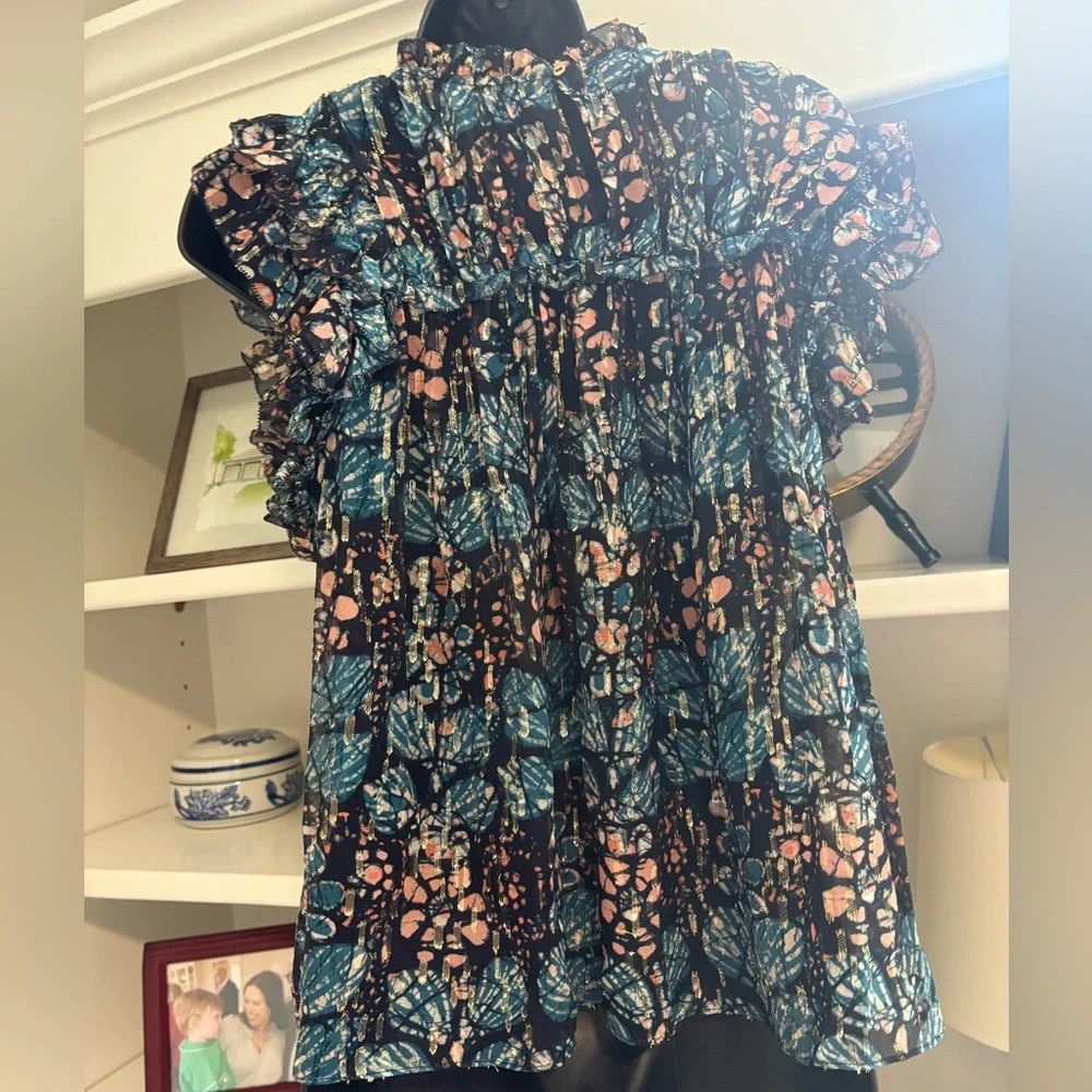 Ulla Johnson Blue and Black Floral Nicola Blouse - Picture 4 of 6